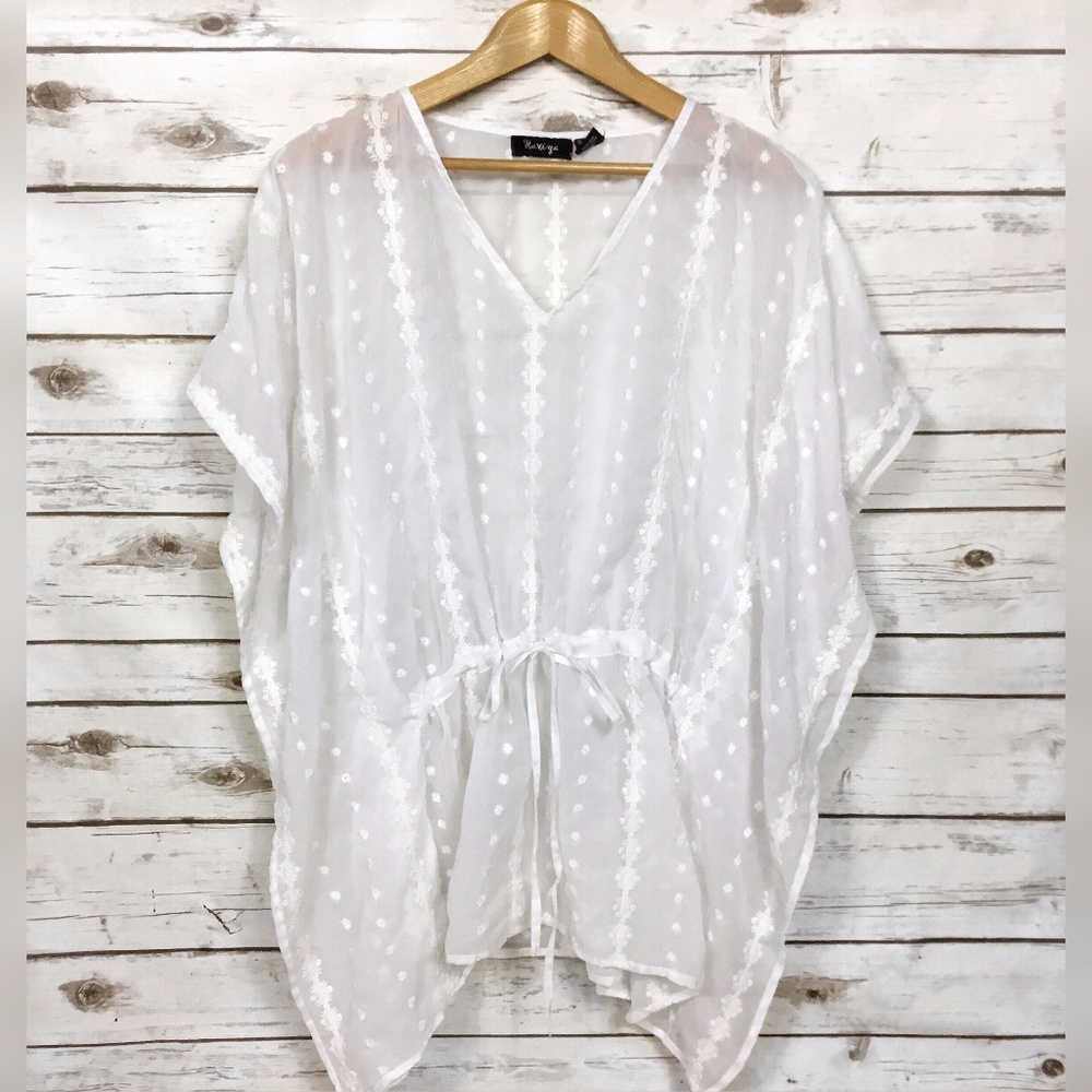 Raviya Sheer White Tunic Coverup with Embroidery